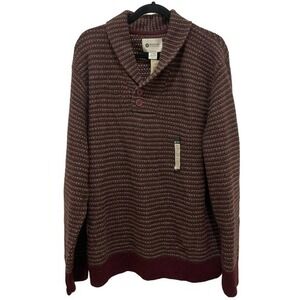 NWT- Haggar Maroon & Tan Striped Knit V-Neck Sweater